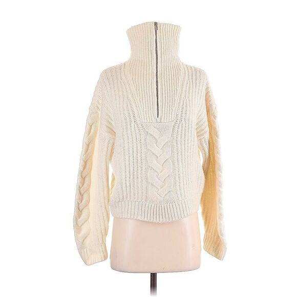 NWOT Naadam Cashmere Wool Casmino White Cream Cable Knit Quarter Zip Sweater XS - Picture 2 of 5